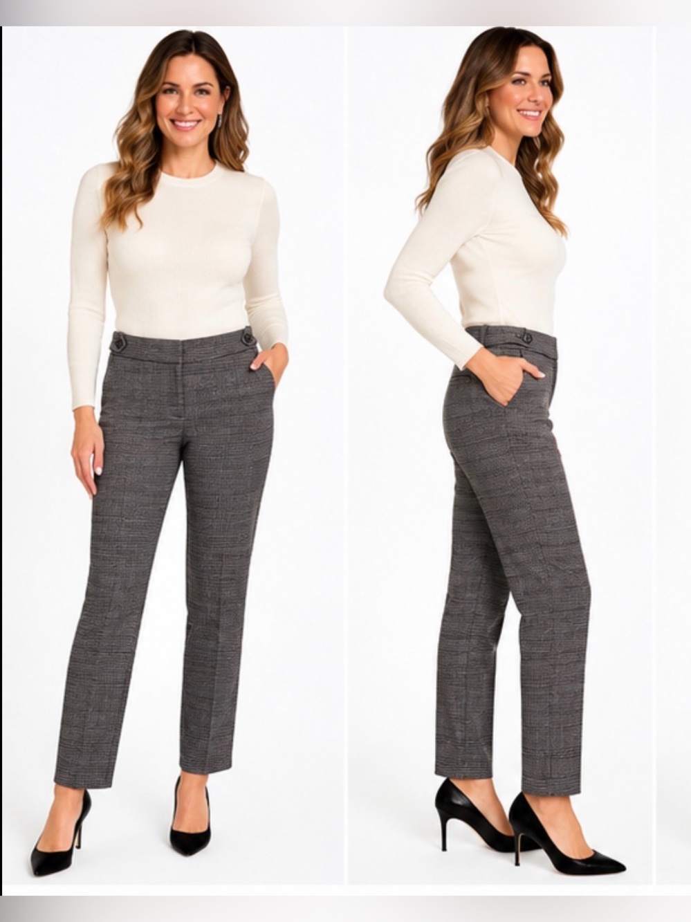 Ann Taylor Size 0 Gray Plaid Straight Leg Dress Pants